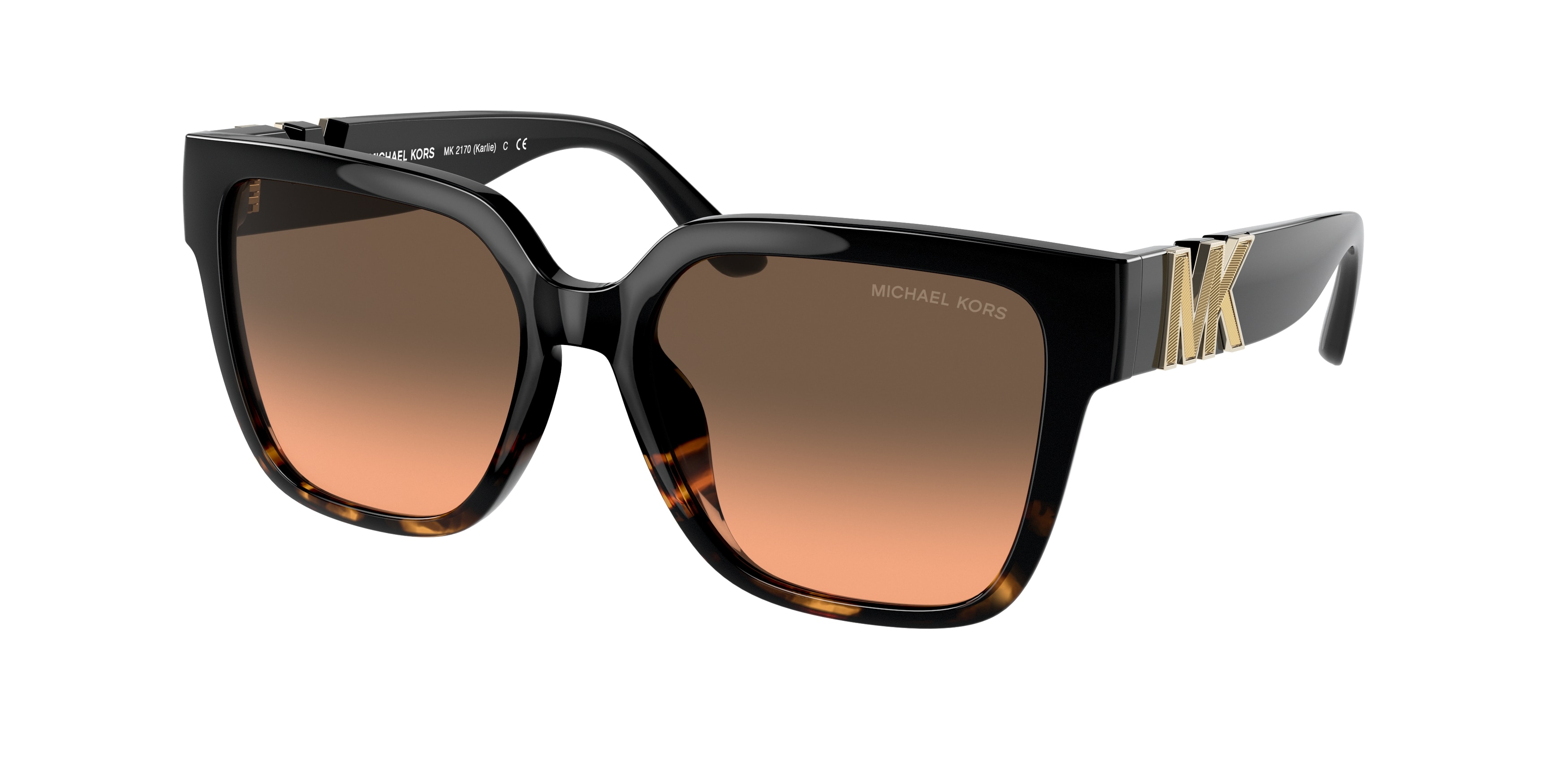 Michael Kors Damen MK2170U Karlie 390818 Sonnenbrillen Injiziert Schwarz Orange Quadratisch Normal Nuanciert-image